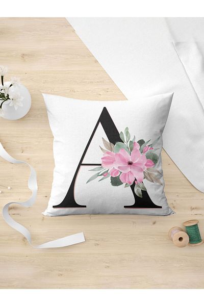 Panorama Ajans Letter A Initials Pink Floral Pillow Case