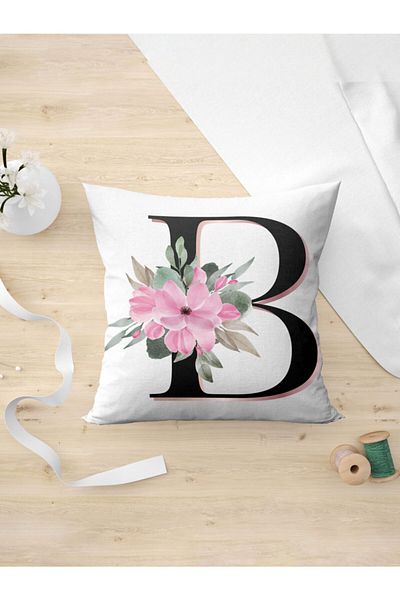 Panorama Ajans Letter B Initial Pink Floral Pillow Case