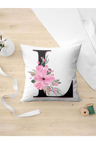 Panorama Ajans Letter L Initial Pink Floral Pillow Case