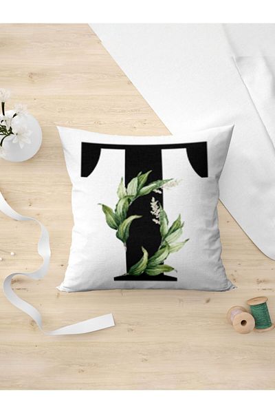 Panorama Ajans Letter T Green Leaf Pillow Case