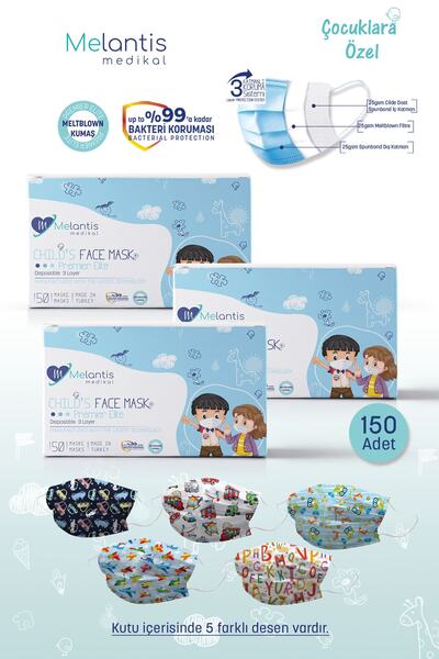 Melantis Medikal Meltblownlu 3 Katlı Telli Cerrahi Maske Erkek Çocuk 3 Kutu =...
