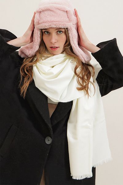 Trend Alaçatı Stili Ecrufarbener dünner Schal für Damen ALC-A2468