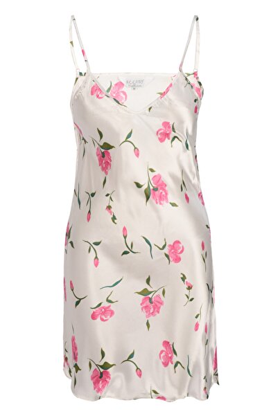 Al Lady ثوب نوم من الساتان مع حزام حبل وزخارف نباتية