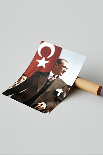 Tekin Ozalit Türk Bayraklı Atatürk Posteri 50x70