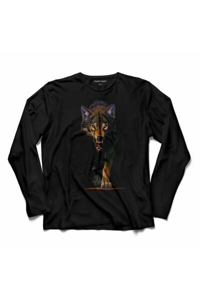 Kendim Seçtim Tricou cu mânecă lungă Göktürk Grey Wolf Head Wolf