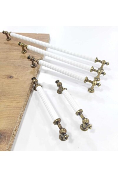 ARON (2 ADET) Metax Nesil Boy Kulp Antik Sarı-beyaz Mobilya Komidin Konsol Dolap Kapak Kulbu 320mm