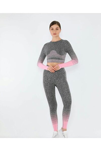 MAGZA Gray Pink Recovery Push Up Long Leggings Set