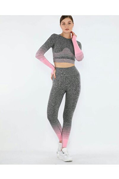 MAGZA Gray Pink Recovery Push Up Long Leggings Set