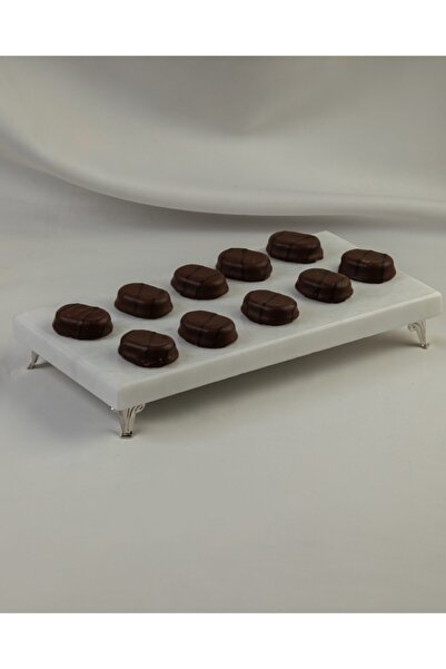 MERALP Sunumluk Gümüş Gerçek Mermer Pasta Sunumu,metal Profil Ayak