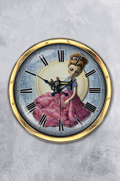 Kasva Concept هدية ساعة حائط فتاة تطريز وخياطة معدنية ذهبية مقاس 40 سم