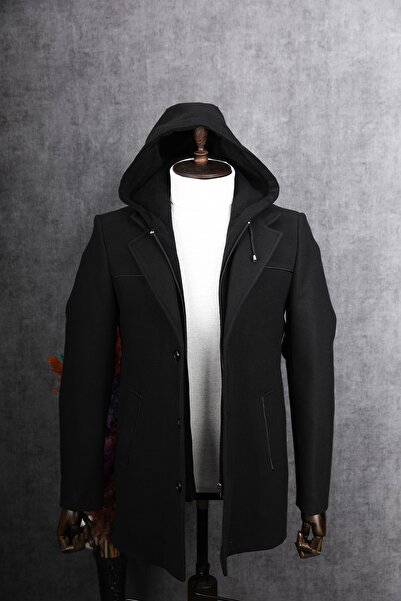 Maracana Erkek Çıkma Kapüşonlu Kaşe Kaban