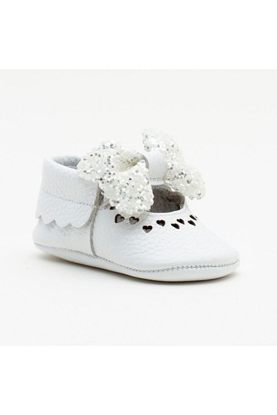 WSTARK Genuine Leather White Bow Booties Moccasin Baby Girl Shoes