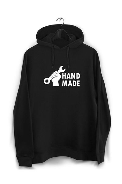 YEACHY Unisex Black Car and Drift Series - Χειροποίητο φούτερ με κουκούλα με στάμπα