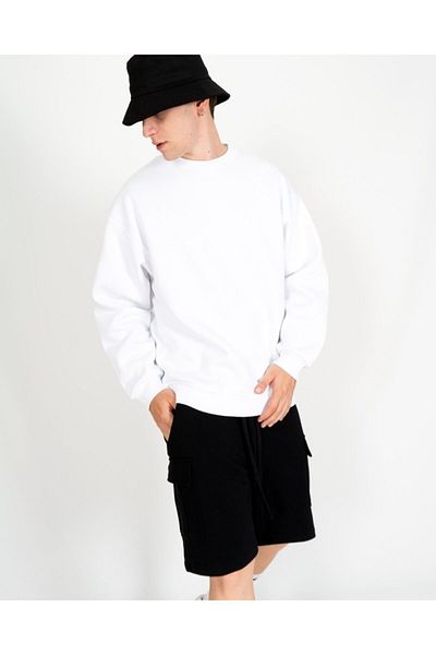 PLA STORE Plain White Sweatshirt Unisex