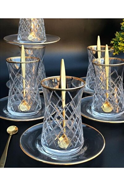 KESEN ZÜCCACİYE Acar 6 Lı Kesme Yaldız Dekorlu Çay Takımı