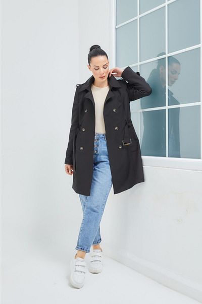 Wazze Bar Button Closure Trench Coat