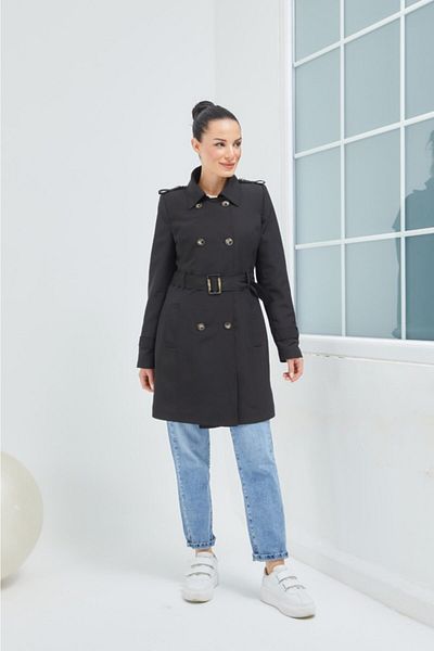 Wazze Bar Button Closure Trench Coat