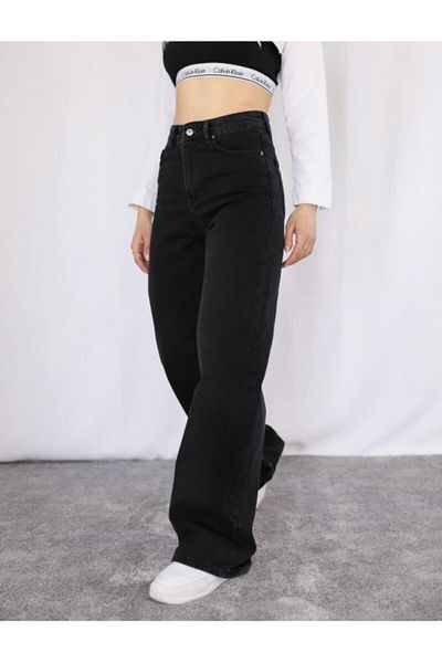LİMABEL Hanna Colorfast Black Wide Leg Jeans Black Loose Jeans Lycra Palazzo