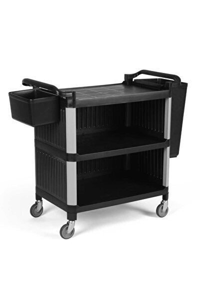 Makmed 3 Katlı Servis Arabası Kapalı Model - Çatal-kaşık Ve Çöp Kovası Aparatlı