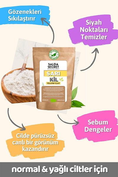 Salda Secret Yellow Clay Natural Face Mask 100 Gr Powder - Clay Mask - Indian Healing Clay