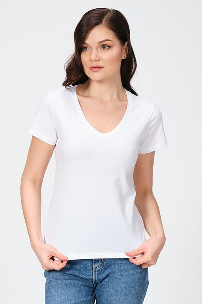 PUNKY CAT Tricou de bază din bumbac, alb, cu decolteu în V, lungime întreagă