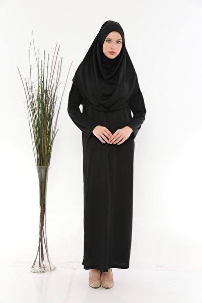 Feyza Fashion فستان صلاة قطعة واحدة فستان صلاة كامل الطول باللون الأسود