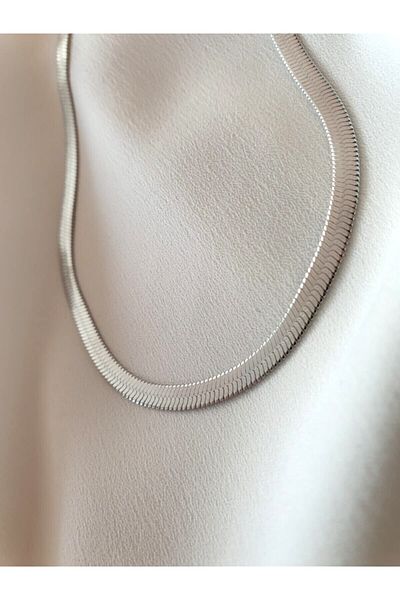 Nev Tasarım Italian Crushed Flat Necklace Chain 55 Cm Steel Silver Color