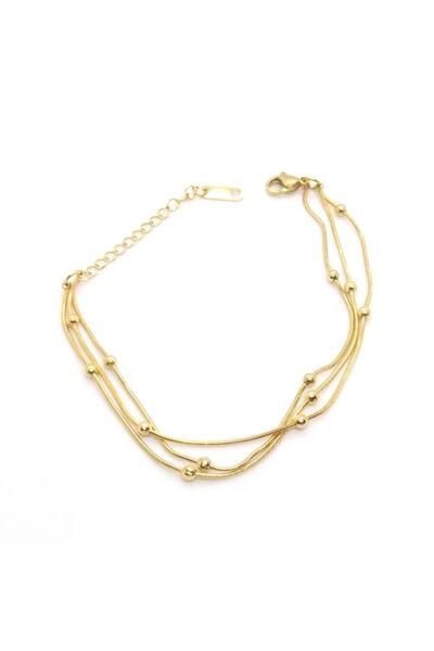 X-Lady Accessories Altın Renk Çelik 3 Lü Zincir Top Detaylı Bileklik