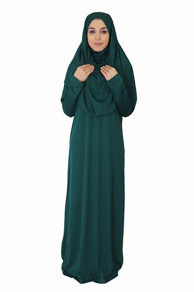 ZEHRANAZ NAMAZ ELBİSESİ Dark Green Non-Zipper Prayer Dress