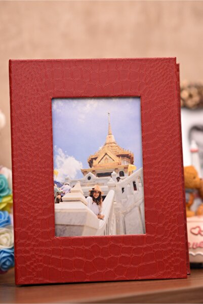 studyosercan2 200lü 10x15cm Fotoğraf Albümü Kırmızı - Deri Kaplı Foto Pencere...