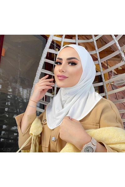 Nilbutik Women's Hijab Black Snap Neck Collar Hijab Bonnet Model Scarf Shawl