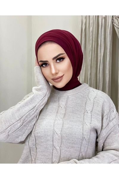 Nilbutik Women's Hijab Black Snap Neck Collar Hijab Bonnet Model Scarf Shawl