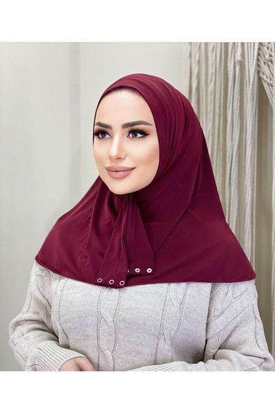 Nilbutik Women's Hijab Black Snap Neck Collar Hijab Bonnet Model Scarf Shawl