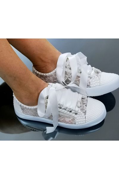 Ayakkabı Tutkusu Stilo ® Pantofi de mireasa Alb Pearl Dantela Ecru Extrem de Confortabil