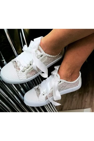 Ayakkabı Tutkusu Stilo ® Pantofi de mireasa Alb Pearl Dantela Ecru Extrem de Confortabil