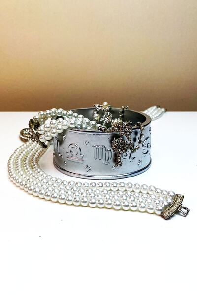 FANTASTİK SANAT ATÖLYESİ Jewelry Box Accessory Organizer - Necklace Bracelet Earring Ring Anklet Astrology Zodiac Stone - Silver Color