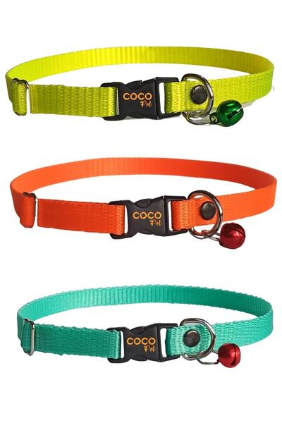 Cocopet Cat Collar with Bell Set of 3 20-37 Cm Yellow Orange And Turquoise