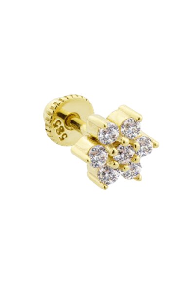 Dianora Piercing 14 Ayar Altın Taşlı Çiçek Helix/kıkırdak Piercing