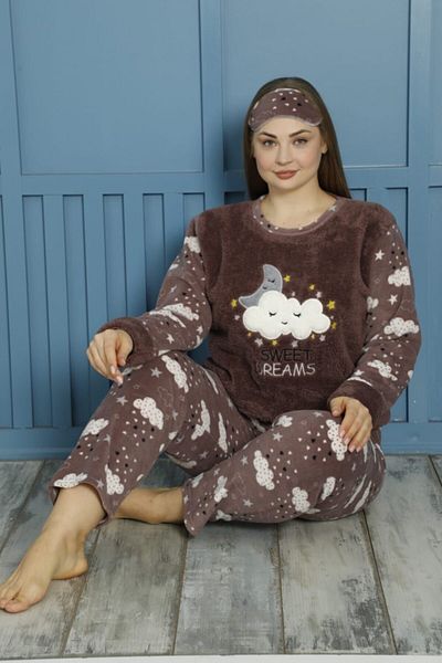 mellie Welsoft Plum Soft Textured Large Size Women's Pajamas Set