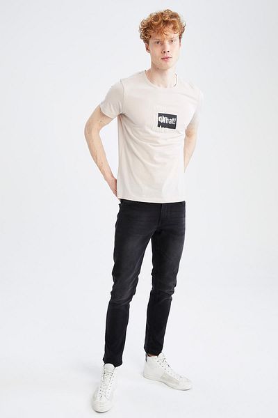 DeFacto Μπλουζάκι Slim Fit Crew Neck με στάμπα 100% βαμβάκι