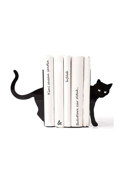 Simge Yapı Dekorasyon Decorative Metal Book Holder with Black Cat Figure, Book Support