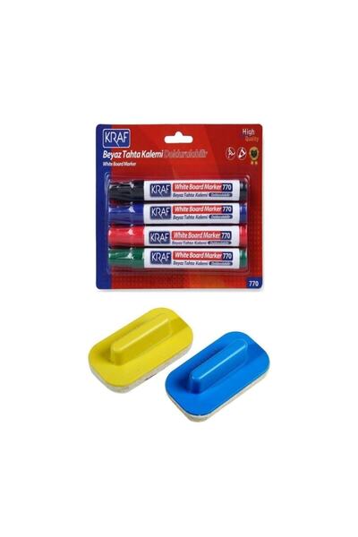 KRAF Beyaz Tahta Kalemi Doldurulabilir 770-4 4lü Ve Tahta Silgisi T.s