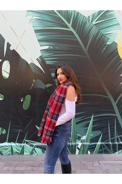 laviyonsa Red Plaid Scarf