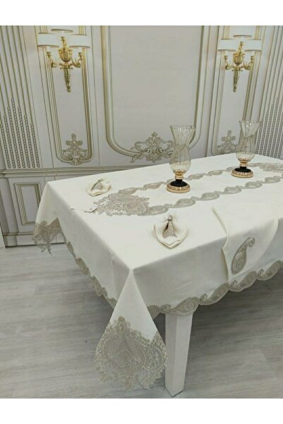 ZeynoÇeyiz أدوات مائدة من الدانتيل الفرنسي الفاخر من الكتان والزنبق باللون ال...