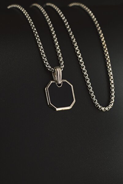 Dukkanka Köşeli Sade Tarz Sekizgen Erkek Örme Zincirli Kolye