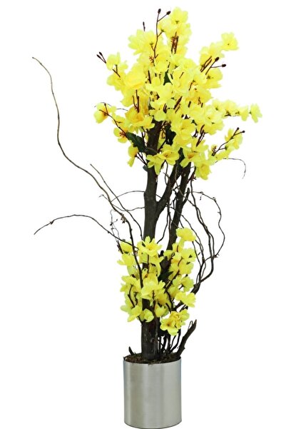 ERHAN FLOWERS 100 Cm Metal Saksıda Sarı Bahar Dalı