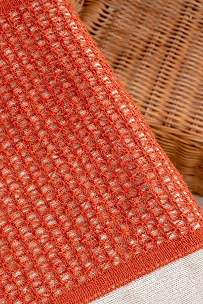 vivamaison Linen Tile Runner Table Cloth with Tassels and Complete Laces in the Middle 45x150 Cm
