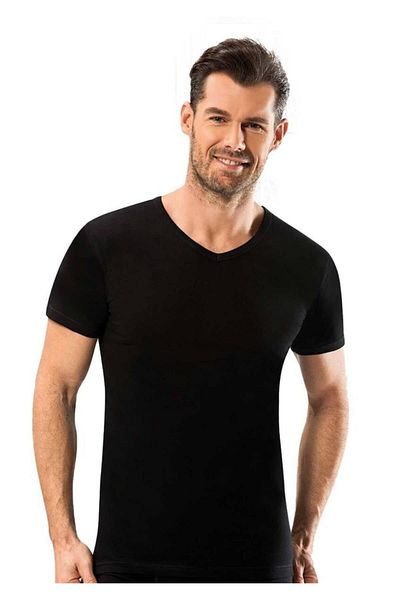 Jiber Men's 6-Piece Black V-Neck Half Sleeve Undershirt Athlete 112