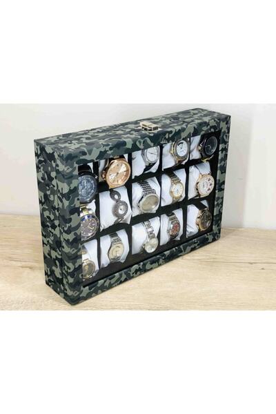 Kelepir Fırsatlar 15-Piece Watch Box Glass Cover for Men's Camouflage Pattern Large Size Wristwatches