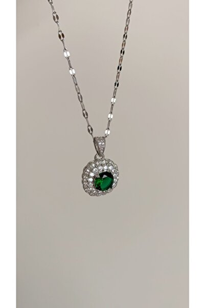 Alâ Atelier Zircon Stone Emerald Steel Necklace Silver